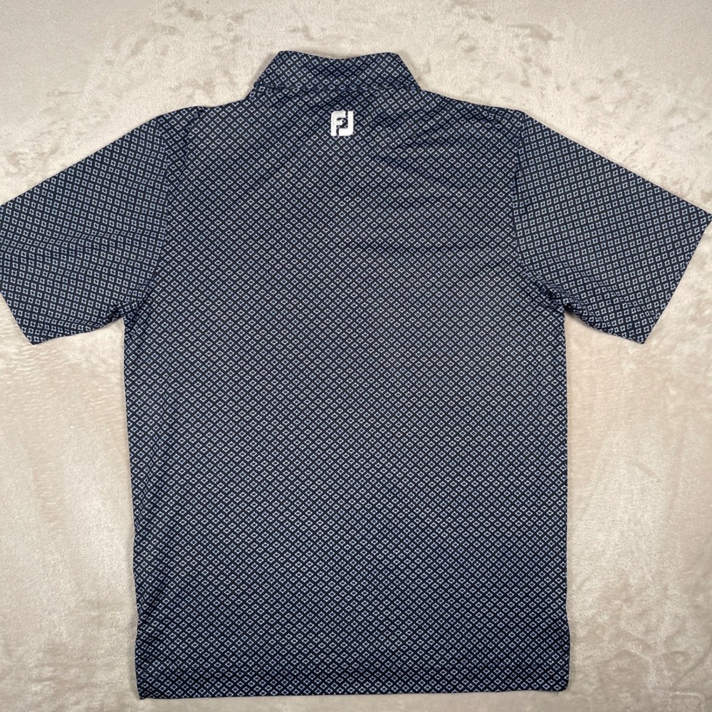 FootJoy Golf Polo Mens M Black Navy Blue Geometric Print Stretch Performance - Picture 5 of 8